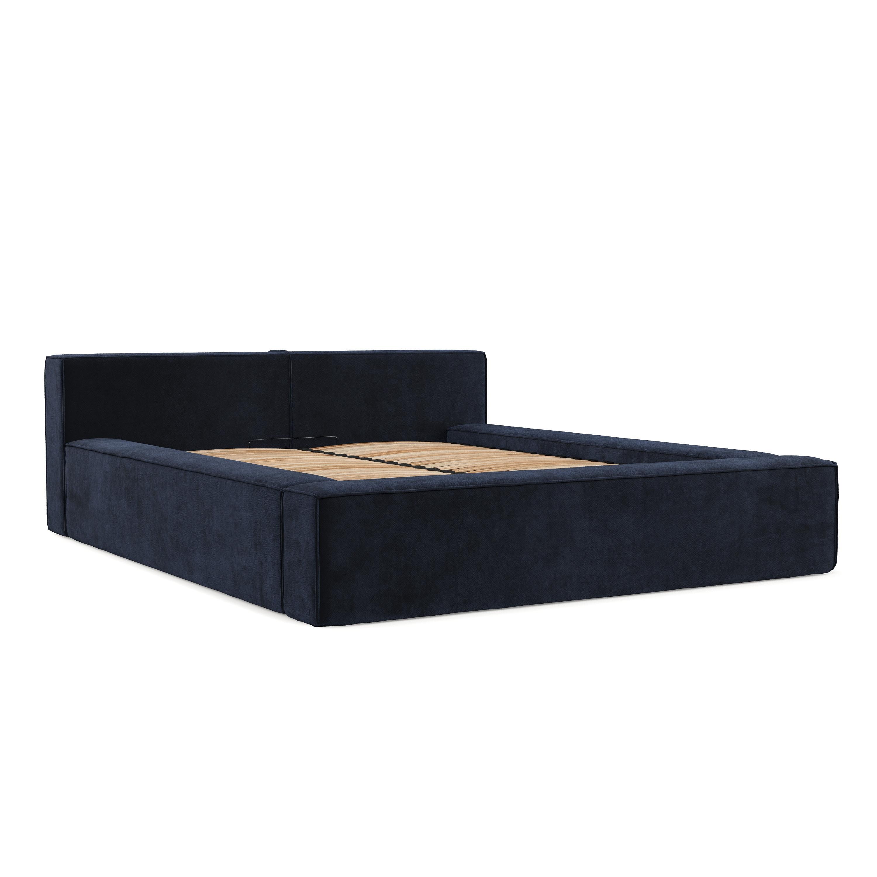 POLSTERBETT Casto mit Stauraum 180/200 cm Marineblau im Terra NW Stoff - Schwarz/Naturfarben, Holz/Holzwerkstoff (180/200cm) - AltaBeds
