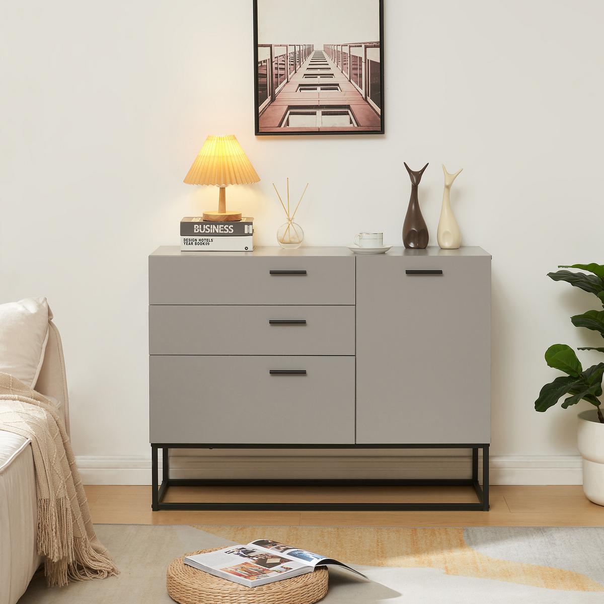 SIDEBOARD Lavangen - Hellgrau/Schwarz, Holzwerkstoff/Metall (100/75/35cm) - [en.casa]