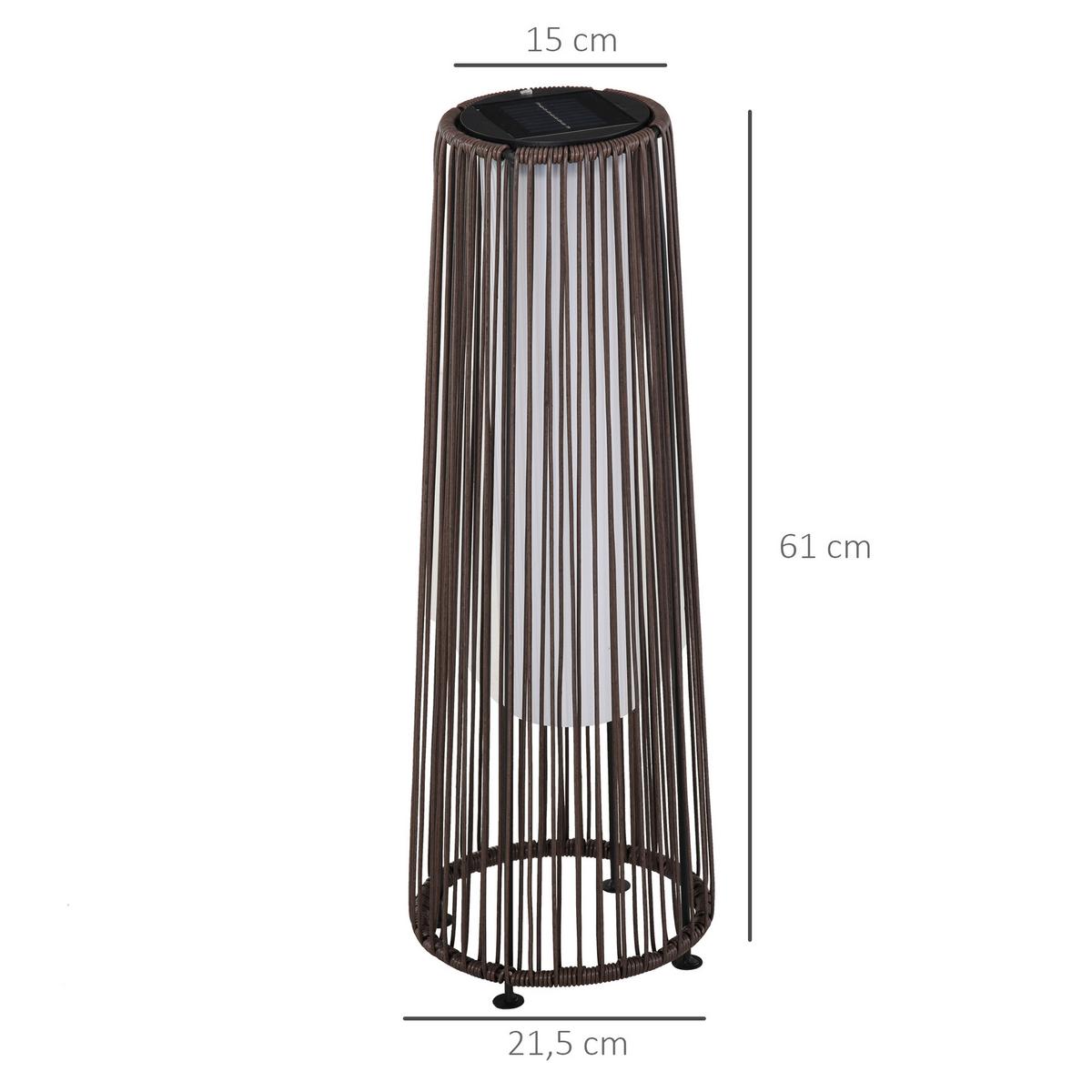 SOLARLAMPE, Rattan Solarleuchte Spritzwassergeschützt LED Gartenleuchte - Braun, Kunststoff (21.5/21.5/61cm) - Outsunny