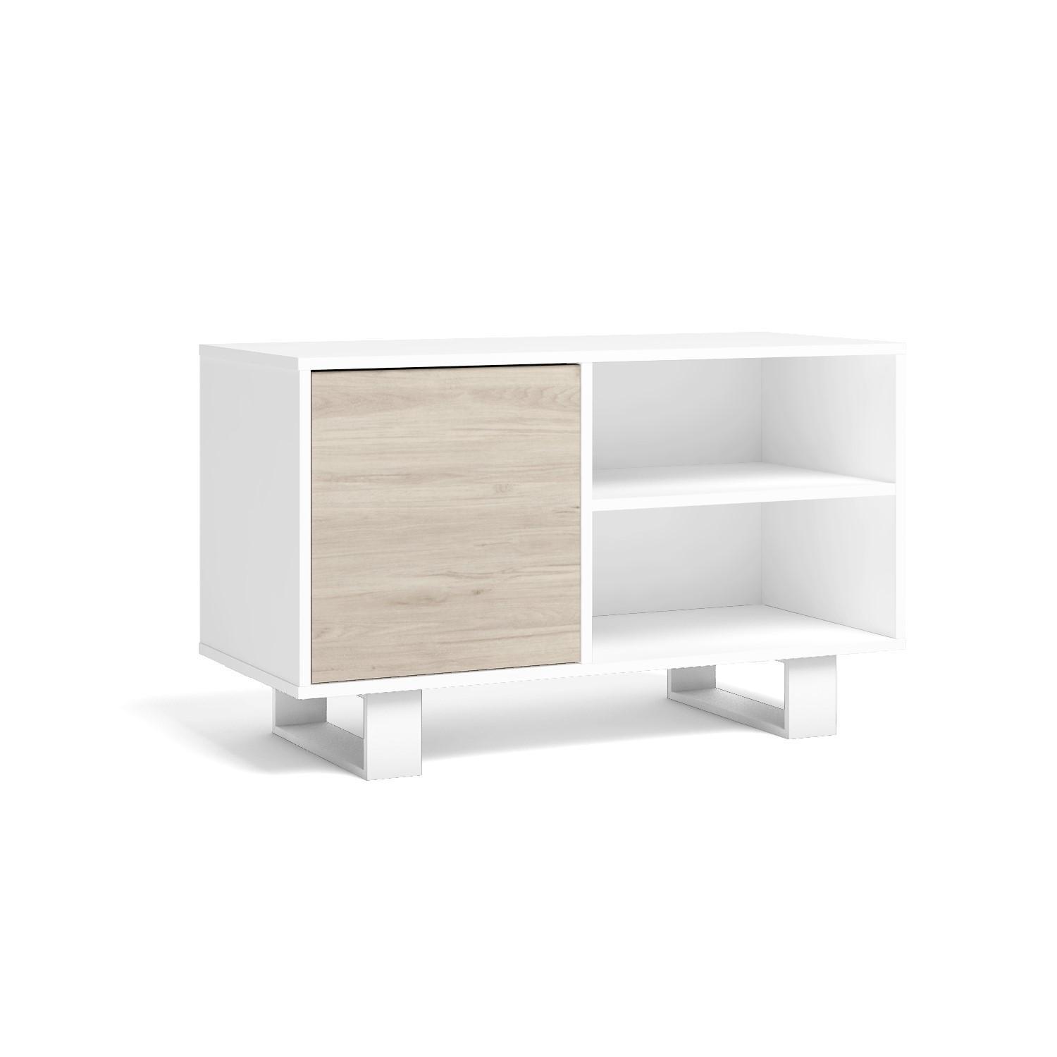 LOWBOARD, Gestell Weiß-Eiche, 95/40/57cm - Weiß/Naturfarben, Holzwerkstoff (95/57/40cm) - Skraut Home