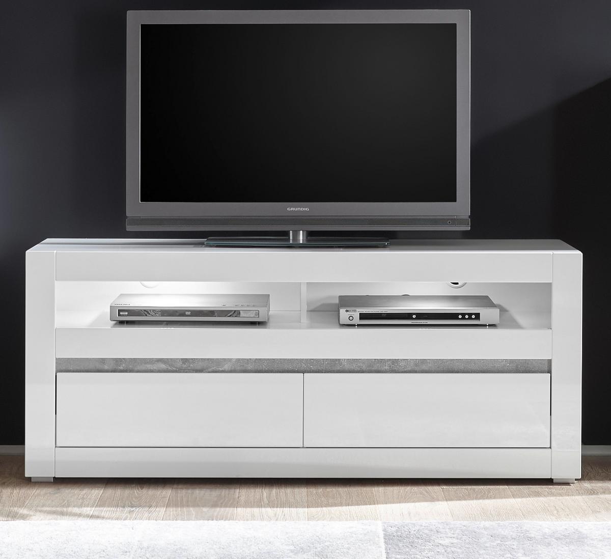 TV-LOWBOARD Hochglanz weiß Stone Design grau, TV-Unterteil Komforthöhe, 150 x 63 cm - Weiß Hochglanz, Holzwerkstoff (150/63/42cm) - Furn.Design