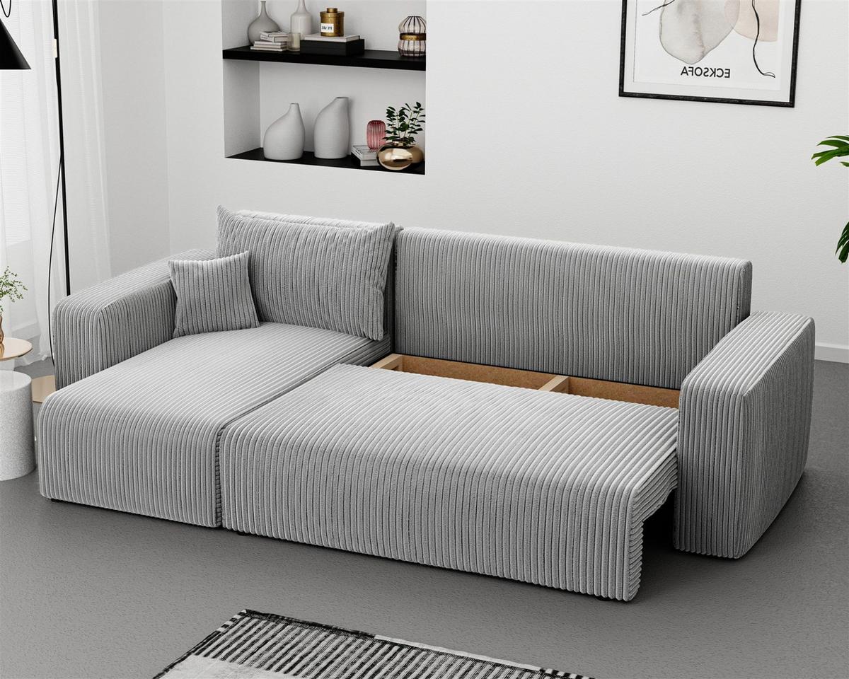 ECKSOFA Luna Mit Schlaffunktion - Hellgrau, Holzwerkstoff/Textil (248/145cm) - Fun Möbel