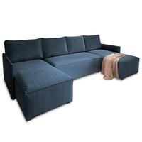 WOHNLANDSCHAFT TRES Blau Kordstoff mit Schlaffunktion - Blau/Grau, Holz/Kunststoff (271/85/140cm) - MASSENO