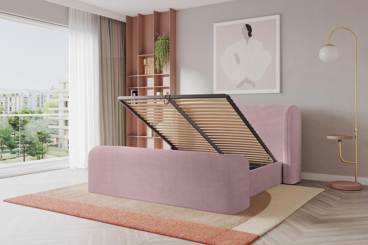 POLSTERBETT mit Bettkasten, Fußteil und Lattenrost, Bett mit Matratze H3/H4 - ESTI-Z 140x200 Rosa - Rosa, Holzwerkstoff/Textil (140/200cm) - ALTDECOR