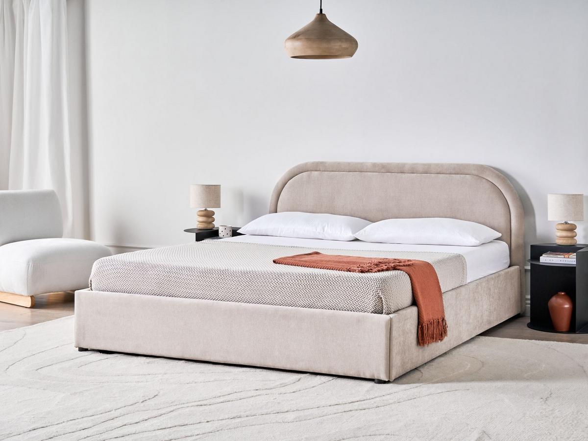 BETT mit Stauraum 160/200 cm Chenillegewebe Taupe Quillien - Taupe, Textil (160/200cm) - Beliani