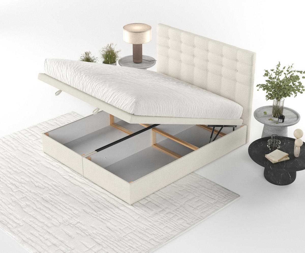 POLSTERBETT Callo mit Stauraum 200/200 cm Hellbeige im Alta Stoff - Sandfarben/Schwarz, Holz/Holzwerkstoff (200/200cm) - AltaBeds
