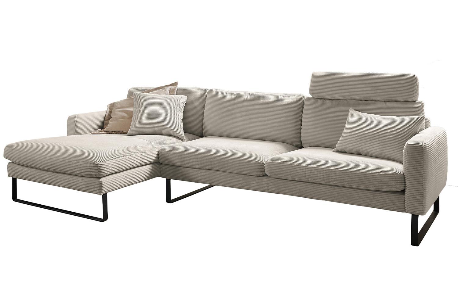 ECKSOFA RICARDA Granit Cord - Greige/Schwarz, Textil/Metall (298/154cm) - KAWOLA