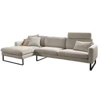 ECKSOFA RICARDA Granit Cord - Greige/Schwarz, Textil/Metall (298/154cm) - KAWOLA