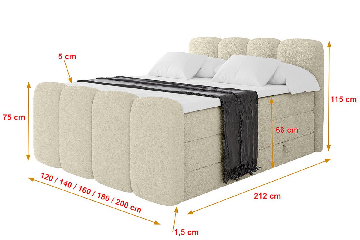BOXBETT mit Matratze H3|H4 und Lattenrost - NINA-Z KING - 140x200 cm Quelle - Beige - Sandfarben, Holzwerkstoff (140/200cm)