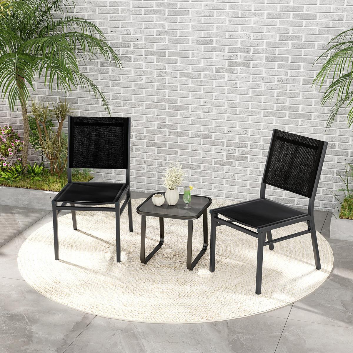 TERRASSENSTUHL Schwarz(2er-Set) - Schwarz, Metall (60/87/45cm) - COSTWAY
