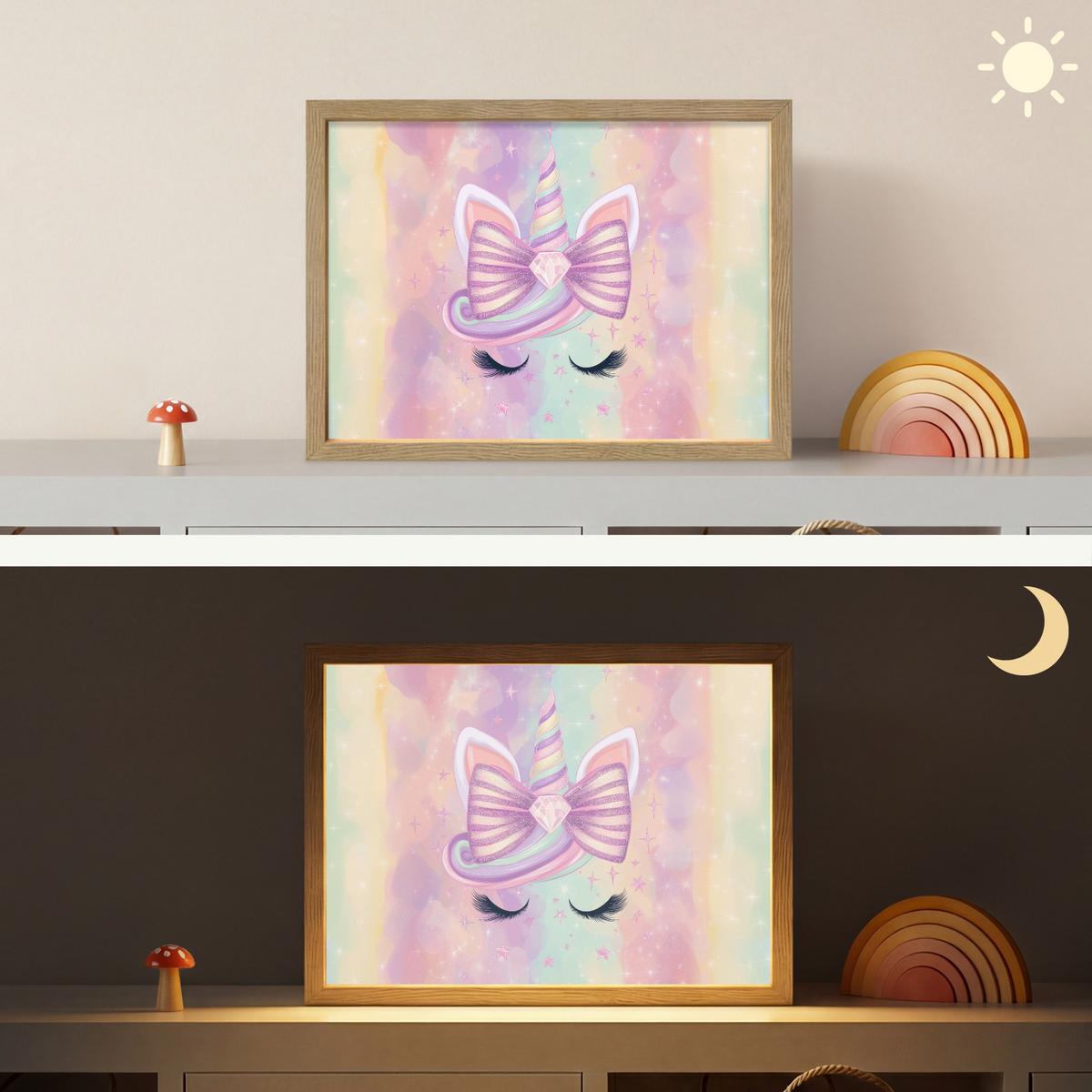 WANDLEUCHTE MIT AKKU Einhorn - Glitzer - Regenbogen - Pastell 40x30 cm - Hellrosa, Holzwerkstoff (40/30/8cm) - OnlyWow