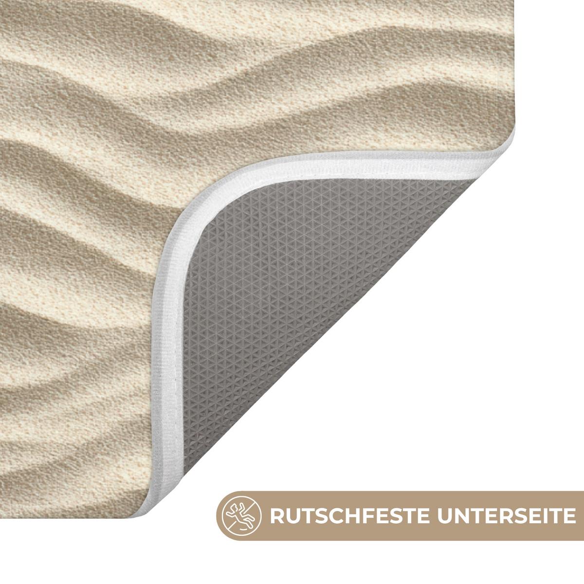 BADEMATTE Sand - Wellen - Beige 90x60 cm - Beige, Textil (90/60cm) - OnlyWow