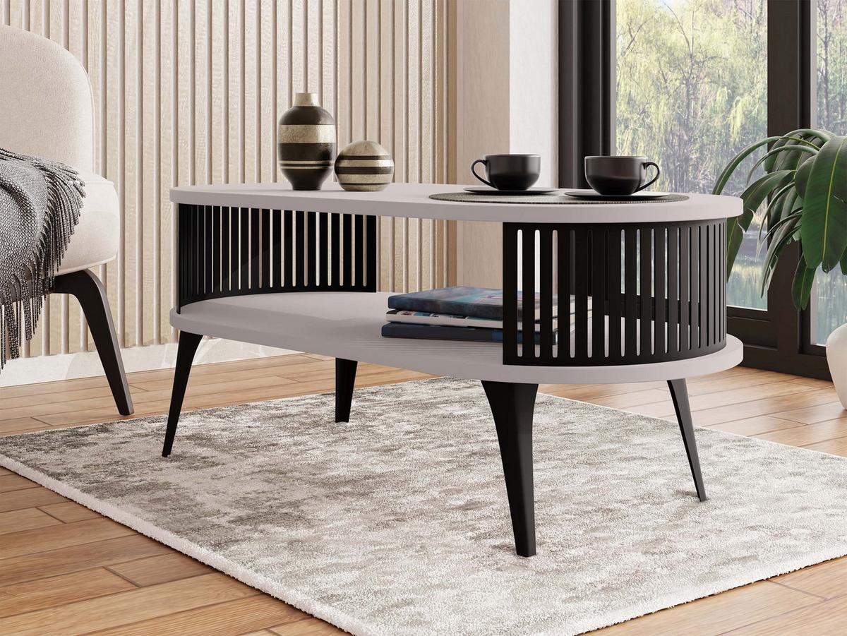 COUCHTISCH Roenni Oval - Kaschmir/Schwarz, Holzwerkstoff/Metall (100/50/44cm) - MIRJAN24