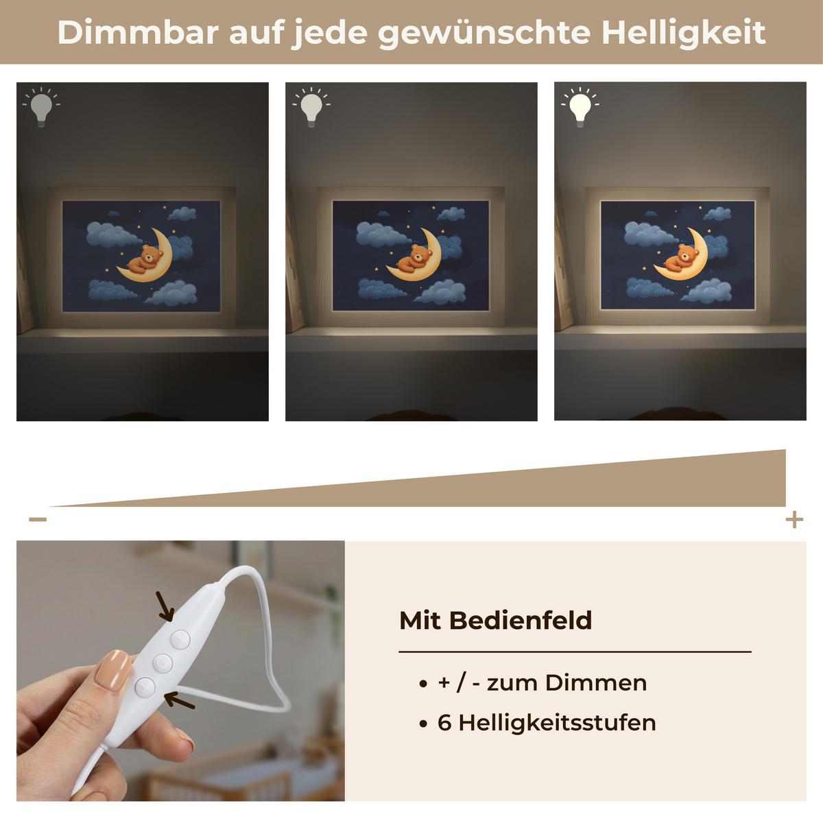 NACHTTISCHLAMPE Teddybär - Mond - Wolken - Sterne 20x15 cm - Dunkelblau, Holzwerkstoff (8/20/15cm) - OnlyWow