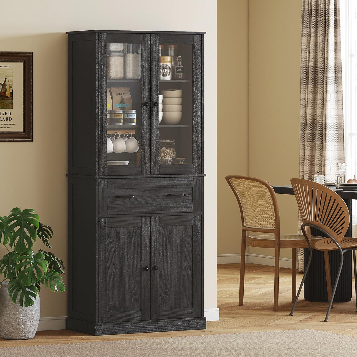 KÜCHENSCHRANK MDF Spanplatte Schwarz - Schwarz, Holzwerkstoff/Metall (40/182.5/76cm) - HOMCOM