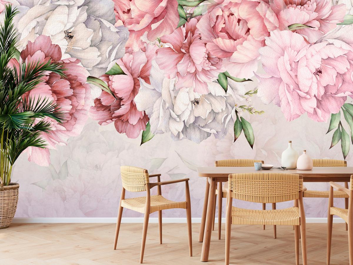 FOTOTAPETE für Badezimmer Zarte Rosa Pfingstrosen Blumen 200x140 - Violett/Rosa, Papier (200/140cm) - Muralo