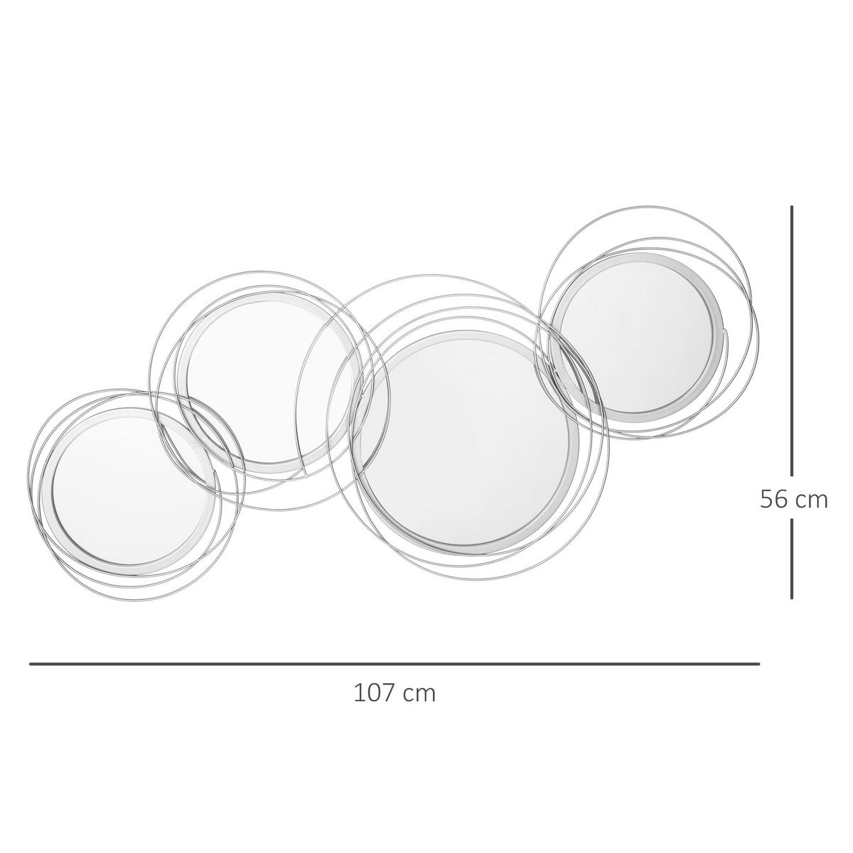 4ER Set Spiegel für Wanddekoration, Wanddekoration mit 4 runden Spiegeln Metall - Silberfarben, Metall (4/56/107cm) - HOMCOM