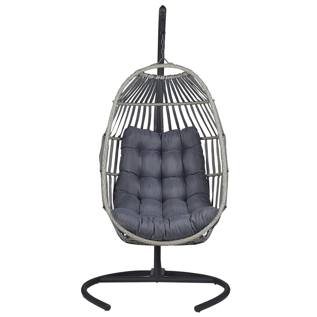 HÄNGESESSEL mit Gestell PE Rattan dunkelgrau 105 cm Sesia - Dunkelbraun, Textil (105/198/105cm) - Beliani