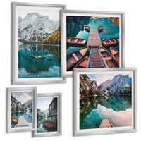 BILDER SET 5er Set - 50x50 cm & 20x30 cm & 40x60 cm Silberner Rahmen - Ansichten von Griechenland, Łódź, Häuser - Silberfarben, Kunststoff (40/60cm) - TULUP
