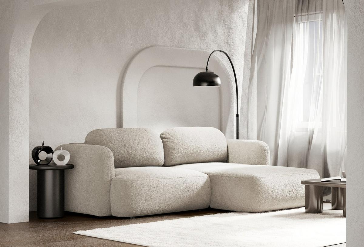 ECKSOFA Tvoya Hellbeige Bouclé - Ecru/Schwarz, Kunststoff/Textil (175/267cm) - Selsey