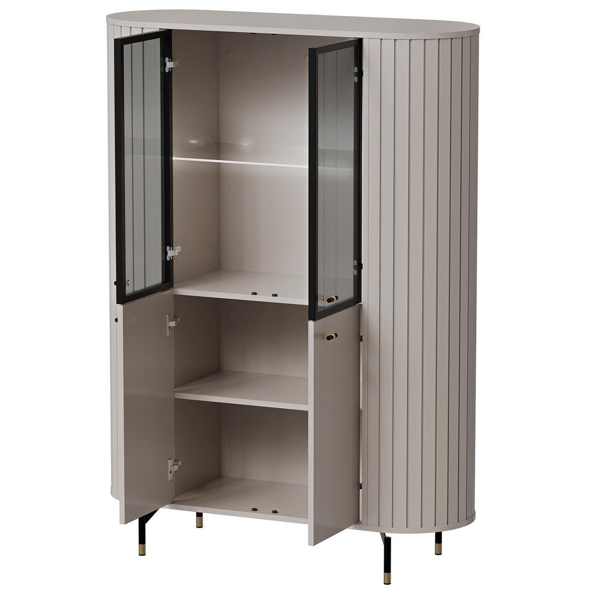 VITRINE Zalia mit Glastüren und Stauraum, mit LED-Beleuchtung, im Retro-Stil, 112 cm, Kaschmir - Kaschmir, Holzwerkstoff (112/155/40cm) - Beautysofa