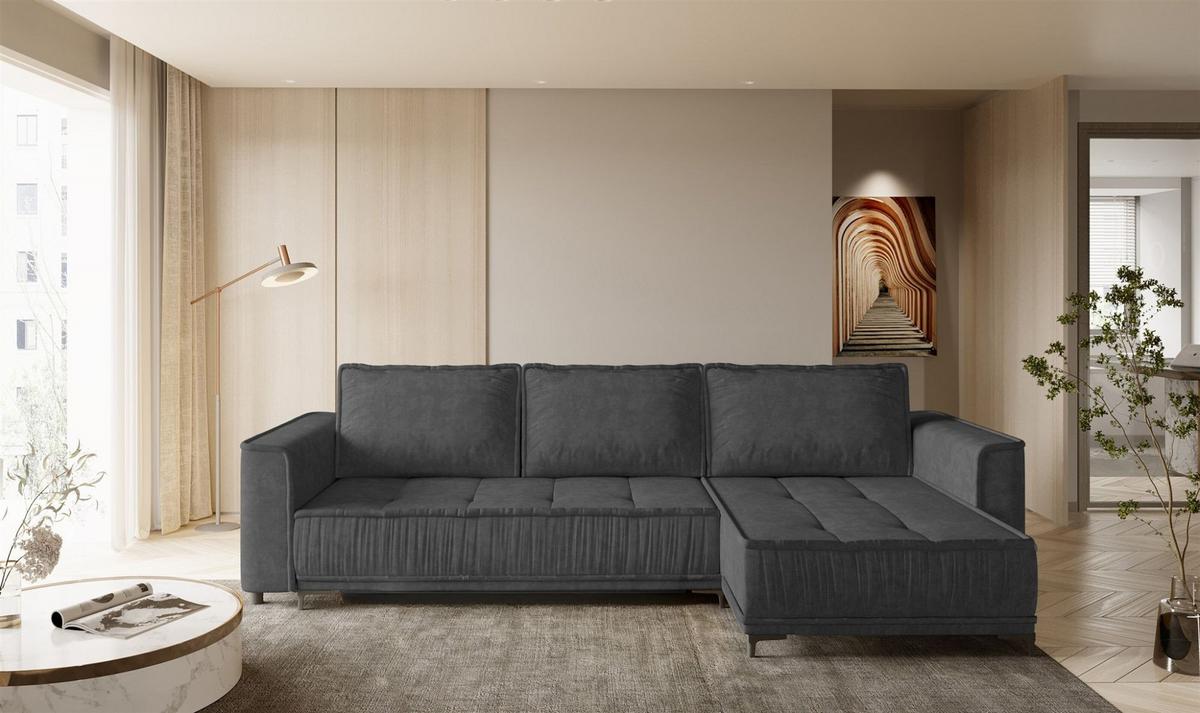 ECKSOFA Juna Mit Schlaffunktion - Dunkelgrau, Holzwerkstoff/Textil (240/140cm) - Fun Möbel