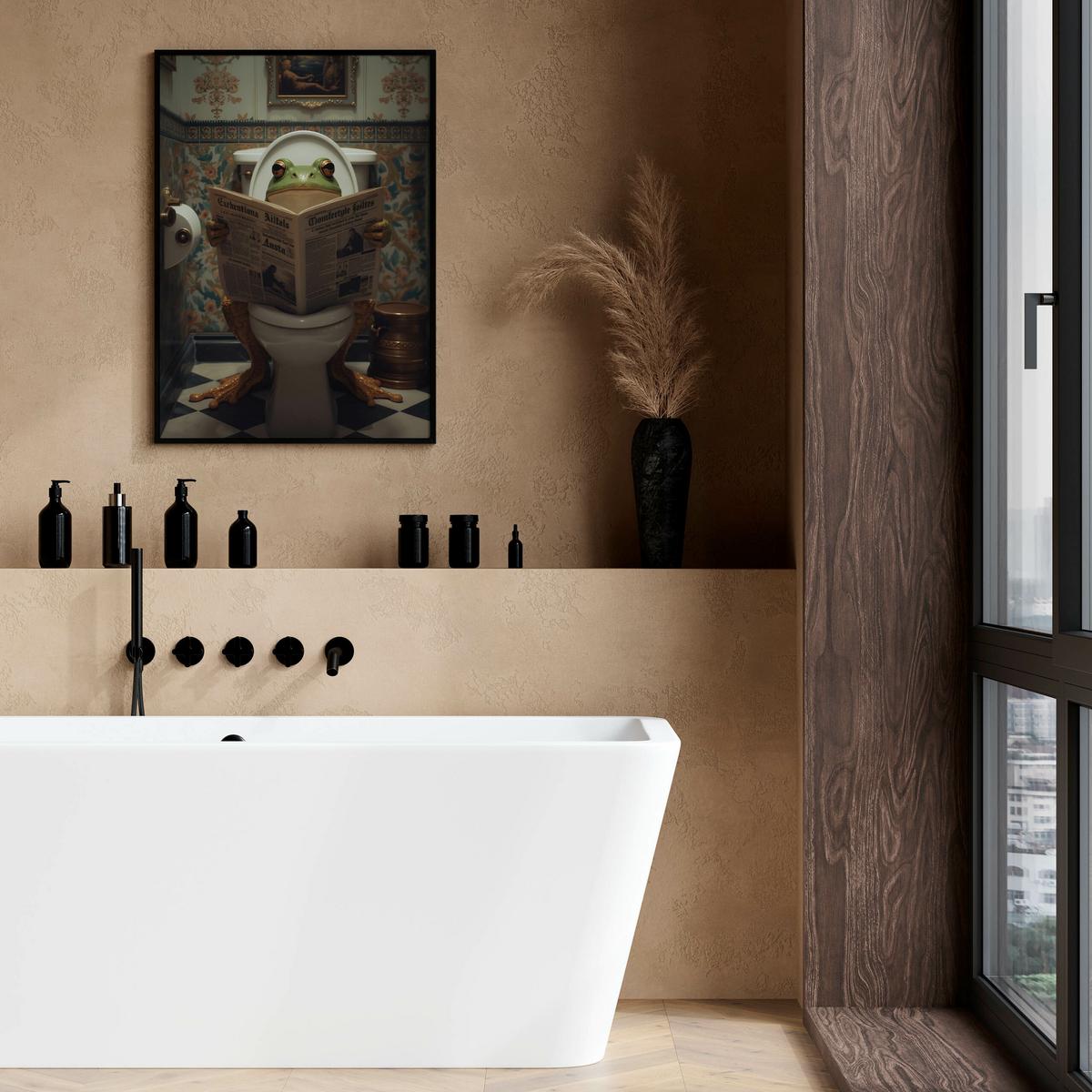 POSTER für WC Badezimmer FROSCH in Toilette Retro Zeitung Abstraktion 20x30cm - Beige/Schwarz, Papier (20/30/30cm) - Muralo