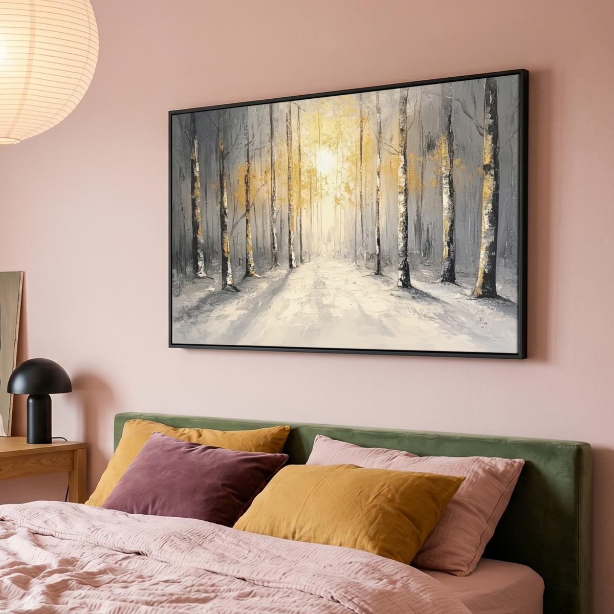 LEINWAND Bilder mit Rahmen - Winter - Abstrakt - Schnee - Natur - Sonne - 140x90 - Grau, Textil (140/90cm) - MuchoWow