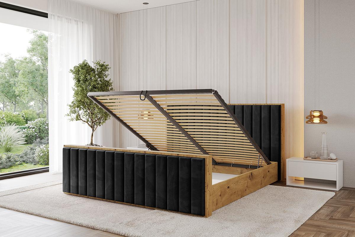 POLSTERBETT mit Bettkasten, Fußteil und Lattenrost, Boxbett mit Matratze H3/H4 - ENZO4-Z 180x200 Schwarz - Schwarz, Holzwerkstoff/Textil (180/200cm) - ALTDECOR