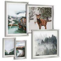 BILDER SET 5er Set - 50x50 cm & 20x30 cm & 40x60 cm Silberner Rahmen - Bergstrände Wolken Wasser - Silberfarben, Kunststoff (40/60cm) - TULUP