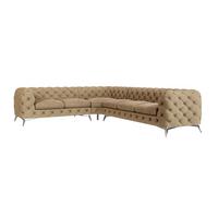 ECKSOFA Chesterfield Laura Beige Samt - Beige/Silberfarben, Holz/Textil (323/264cm) - S-Style Möbel