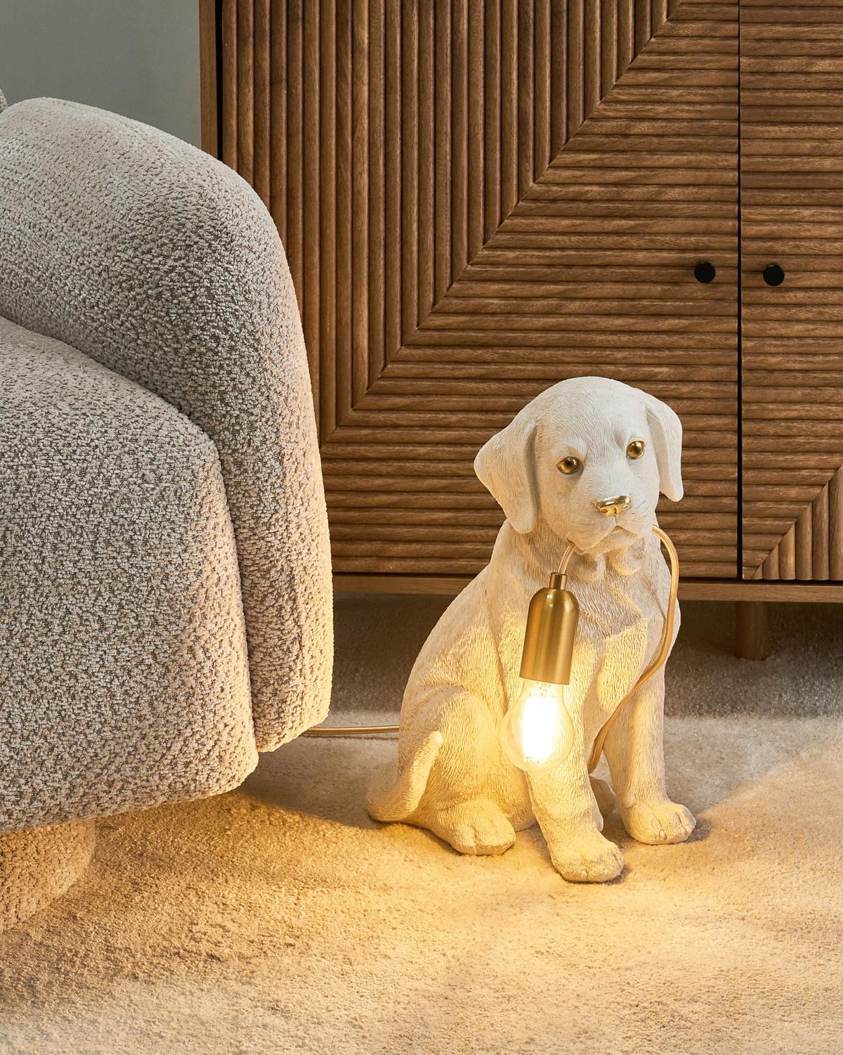 TISCHLAMPE Hund Weiß Lucky - Messingfarben/Weiß, Kunststoff (23/28/41cm) - Beliani