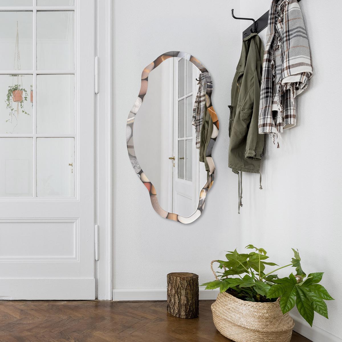 SPIEGEL 90x45 cm asymmetrisch mit Druck - Natursteine - Transparent, Glas (45/90/0.4cm) - TULUP