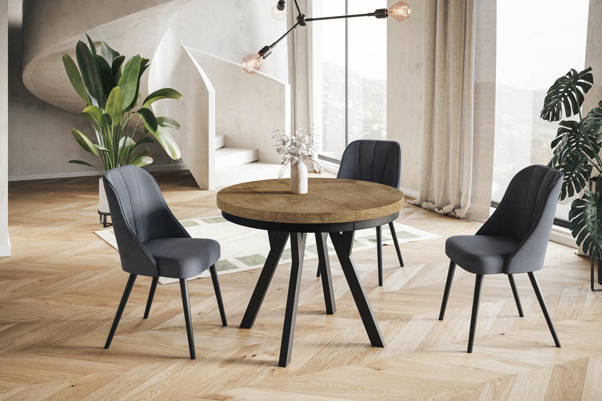 RUNDER Esstisch ausziehbar – Moderner Wohnzimmertisch und Küchentisch – Tisch mit Stabile Konstruktion, Durchmesser 100 cm - 200 cm - Farbe LEFAKS - Dunkelbraun/Schwarz, Holzwerkstoff (100/100/77cm) - Alpi-Möbel