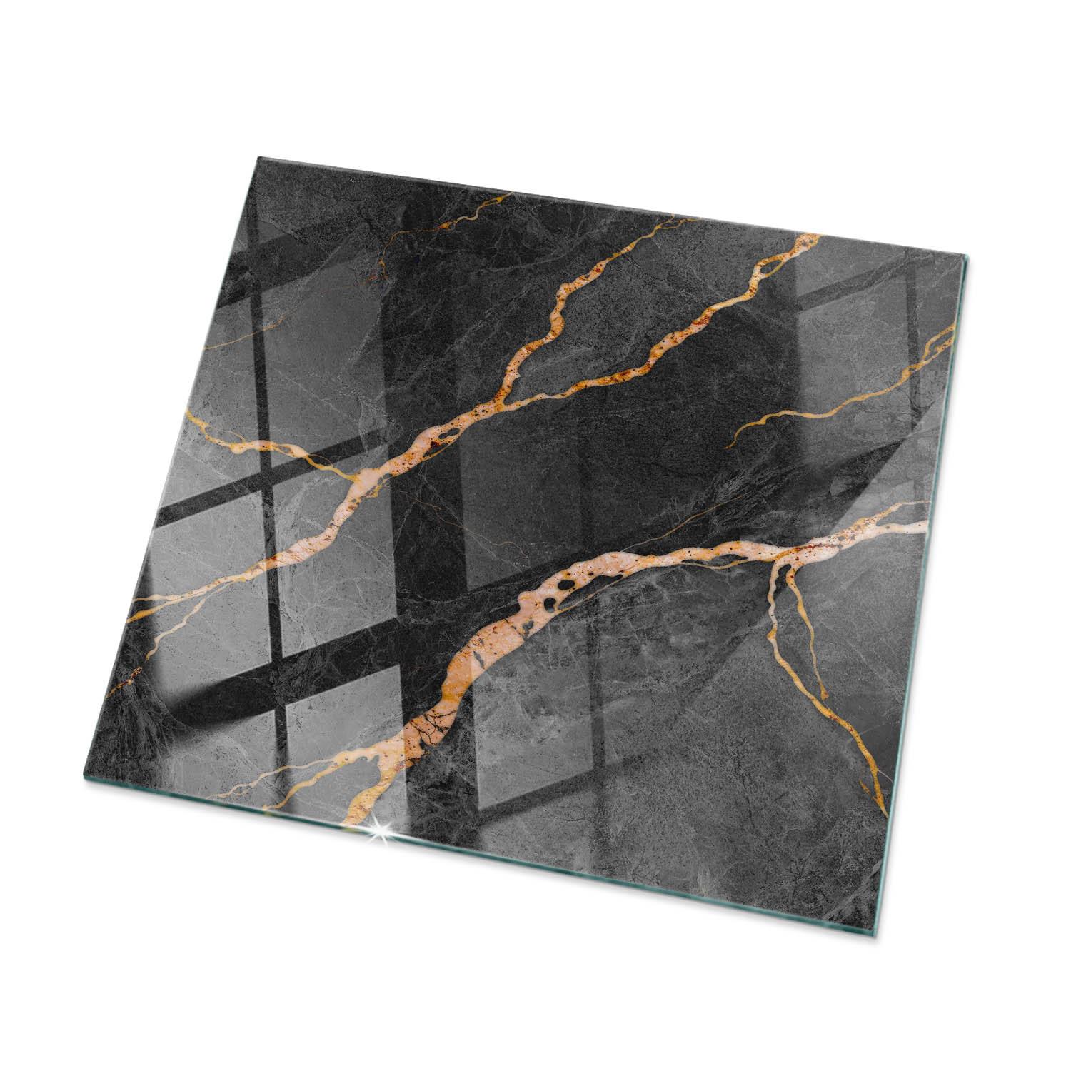 TISCHPLATTE 50x50 cm Marmormuster mit Adern - Rotbraun/Schwarz, Glas (0.4/50/50cm) - TULUP