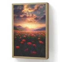 WANDLEUCHTE MIT AKKU Landschaft - Sonnenuntergang - Blumenfeld 40x60 cm - Rot, Holzwerkstoff (40/60/8cm) - OnlyWow