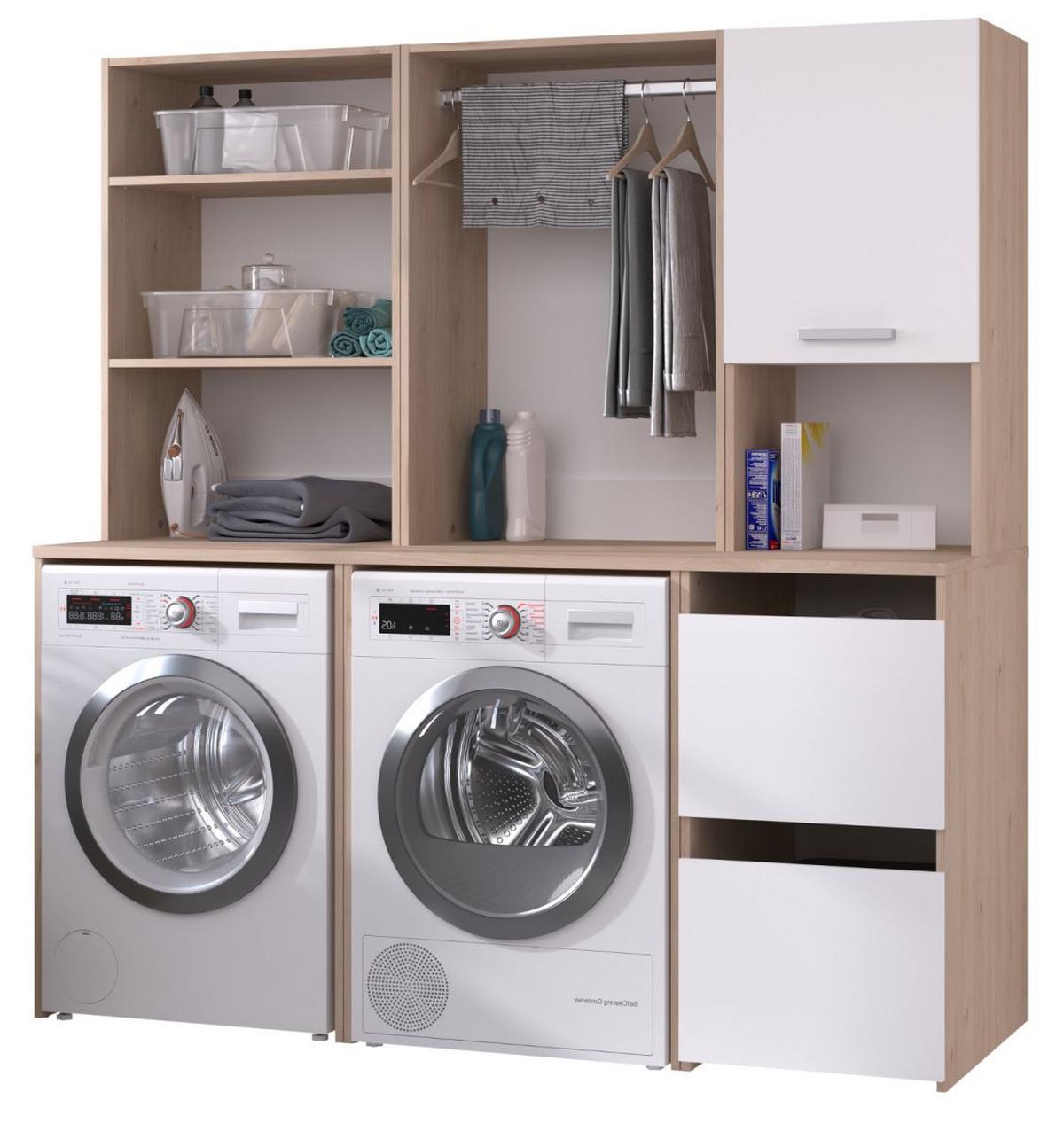 WASCHMASCHINENSCHRANK weiß, Eiche Jackson, Umbauschrank Set 3-teilig 175 cm mit viel Stauraum - Eichefarben/Silberfarben, Holzwerkstoff/Kunststoff (175/184/67cm) - Parisot Meuble