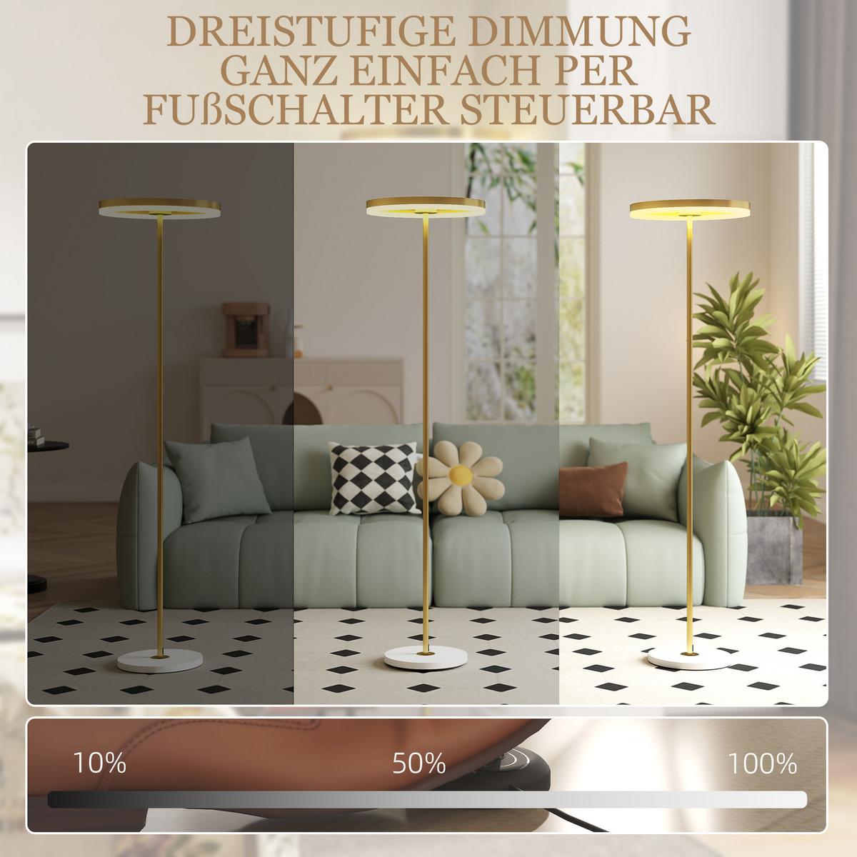 STEHLAMPE LED Wohnzimmer Dimmbar Stehleuchte mit 3 Lichtfarben, Fußschalter - Gelb, Metall (40/40/157.5cm) - HOMCOM