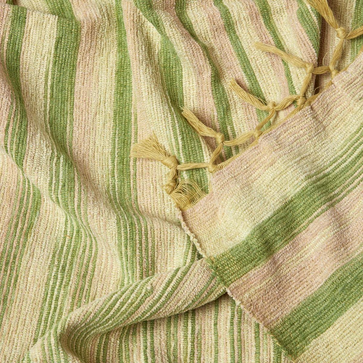 WOHNDECKE Chenille 220/240 cm, 100% Baumwolle gestreift - Grün, Textil (220/240cm) - Homescapes