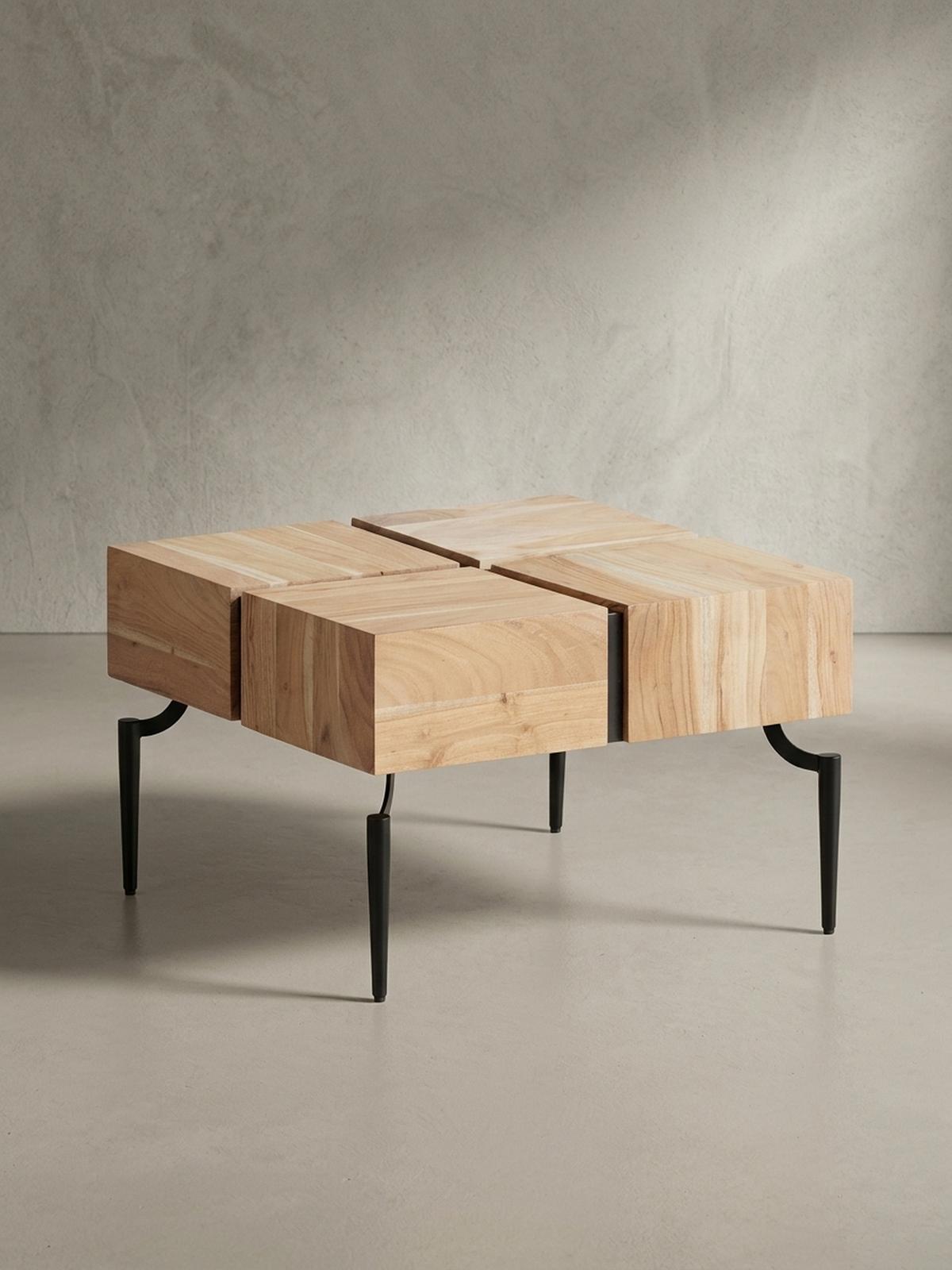 COUCHTISCH Massivholz Quadratisch Metallgestell Würfel-Form Modern, Akazie 60x60x40 cm - Schwarz/Akaziefarben, Holz/Metall (60/60/40cm) - KADIMA DESIGN