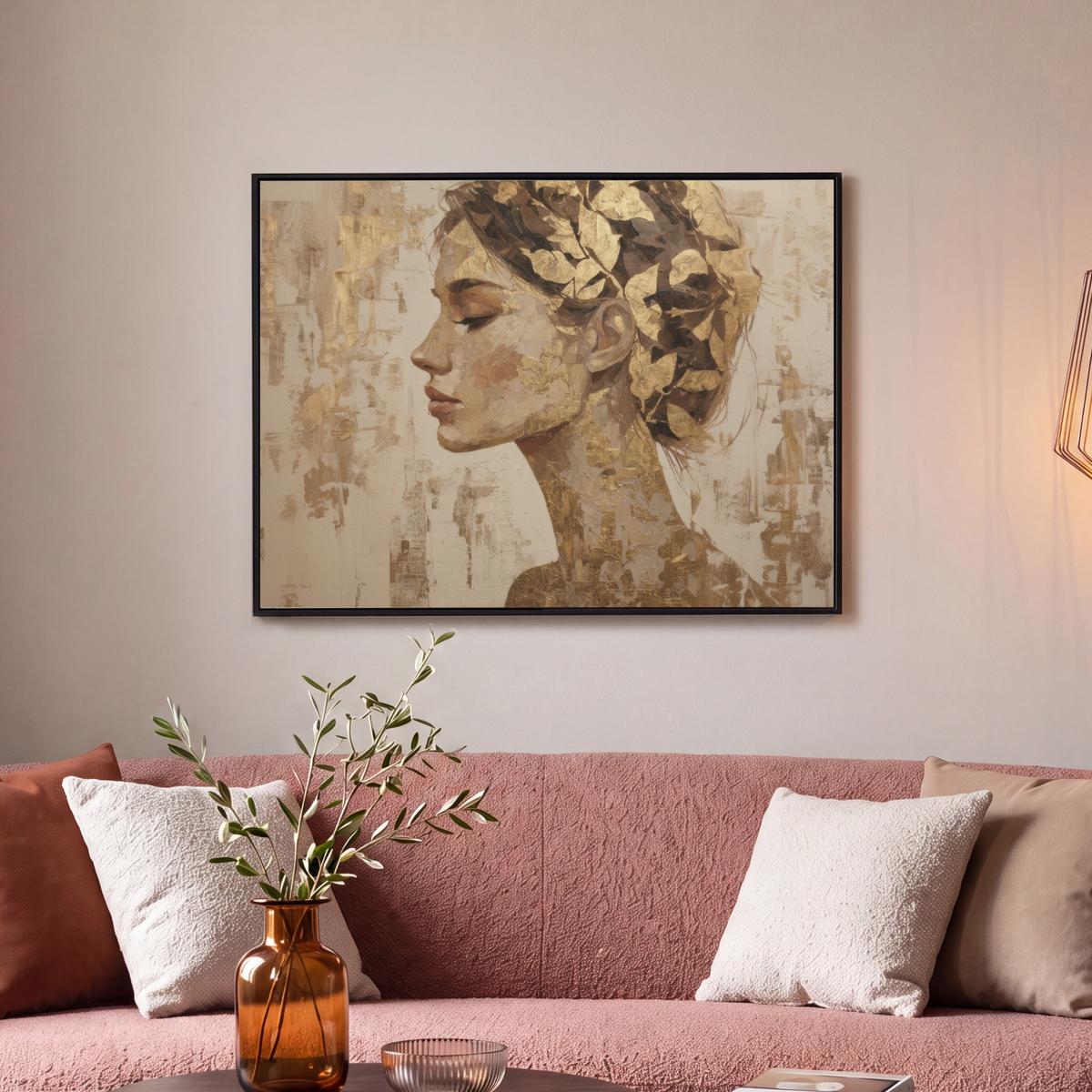 LEINWAND Bilder mit Rahmen - Frau - Gold - Abstrakt - Textur - 80x60 - Goldfarben, Textil (80/60cm) - MuchoWow