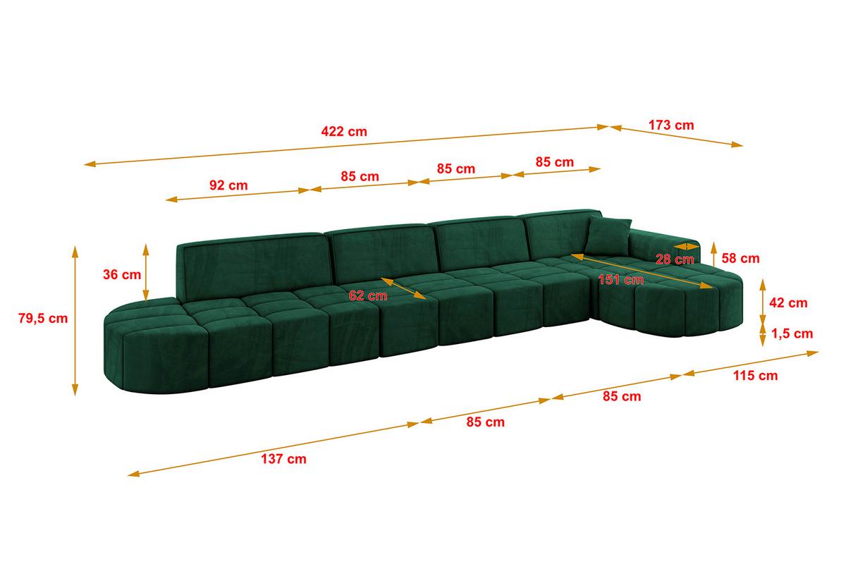 ECKSOFA Ottomane Rechts LIVO-L3 - 422x173x79,5 cm Dunkelgrün - Grün, Holzwerkstoff/Textil (422/173cm) - ALTDECOR