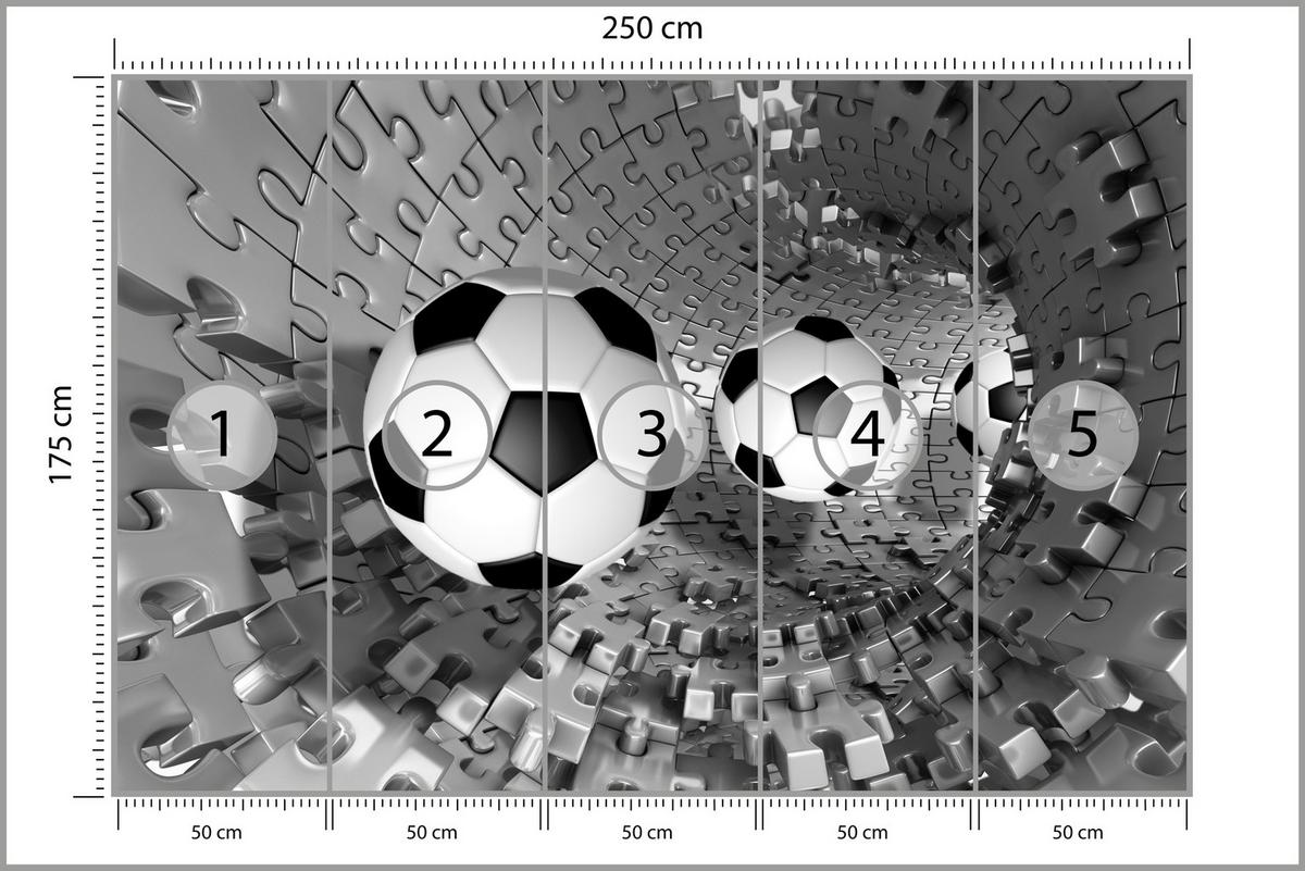 FOTOTAPETE für Wohnzimmer Fußball Puzzle Sport Abstraktion 250x175 - Schwarz/Weiß, Papier (250/175cm) - Muralo