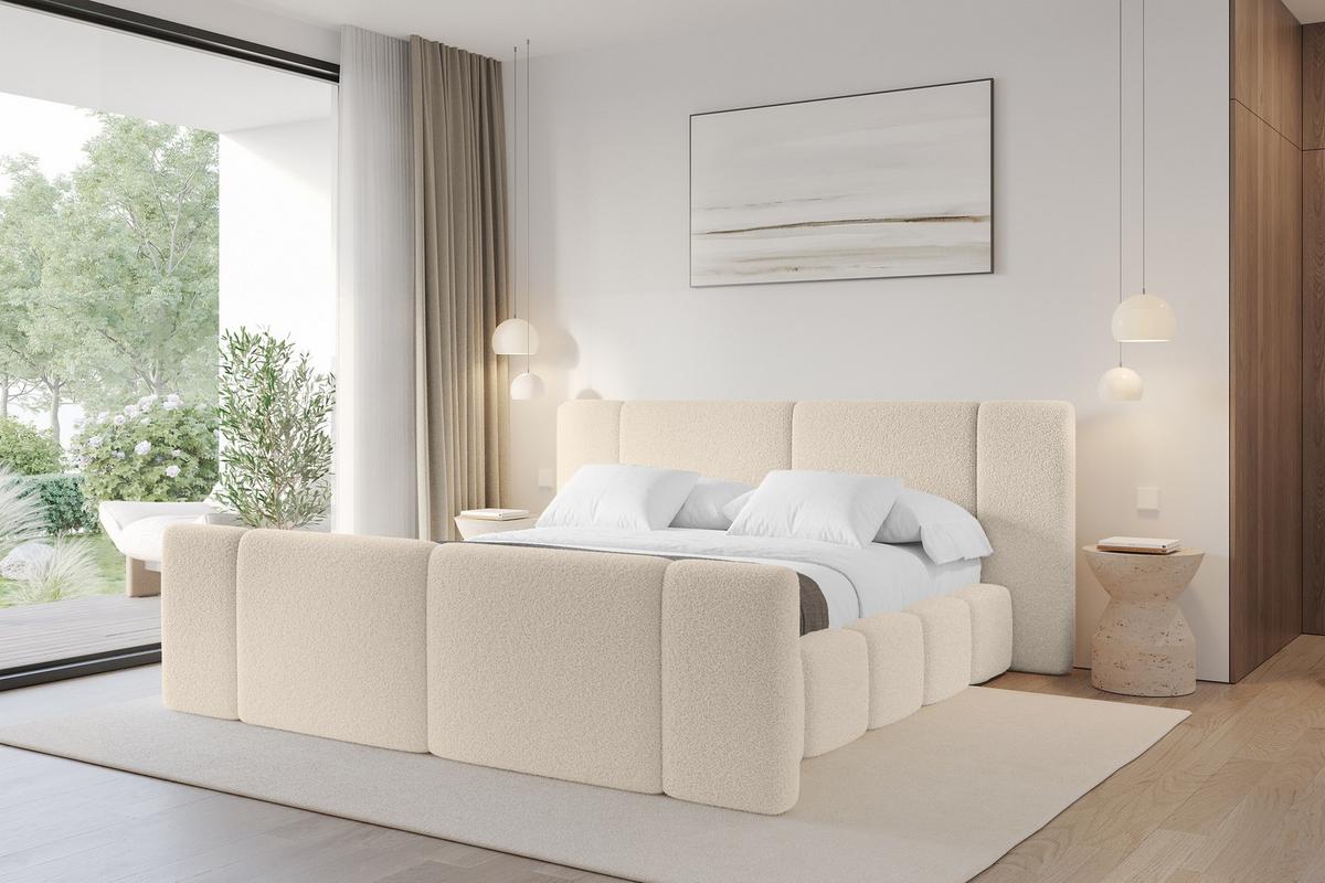 POLSTERBETT mit Bettkasten, Fußteil und Lattenrost, Bett mit Matratze H3/H4 - NILO-Z 200x200 Dunkelbeige - Honig, Holzwerkstoff/Textil (200/200cm) - ALTDECOR
