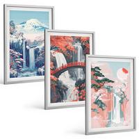 BILDER SET 3er Set - 40x60 cm Silberner Rahmen - Wasserfälle, Berge, Brücken, Bäume - Silberfarben, Kunststoff (40/60cm) - TULUP