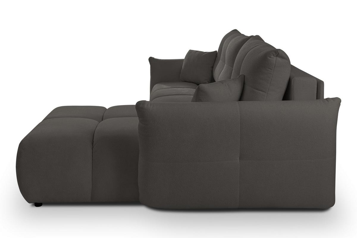 ECKSOFA MODA S Grau Geflochtener Stoff mit Schlaffunktion - Grau, Holz (257/177cm) - MASSENO