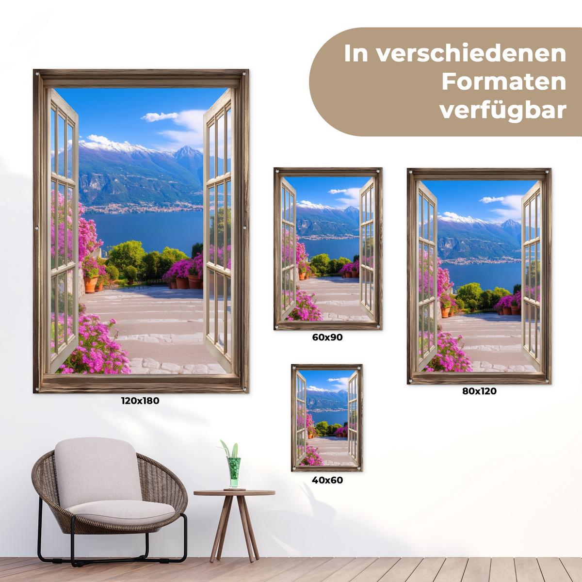 GARTENPOSTER Durchblick - Berg - Landschaft - Ausblicke - See Outdoor Bilder 80x120 cm - Blau, Kunststoff (80/120/0.2cm) - OnlyWow