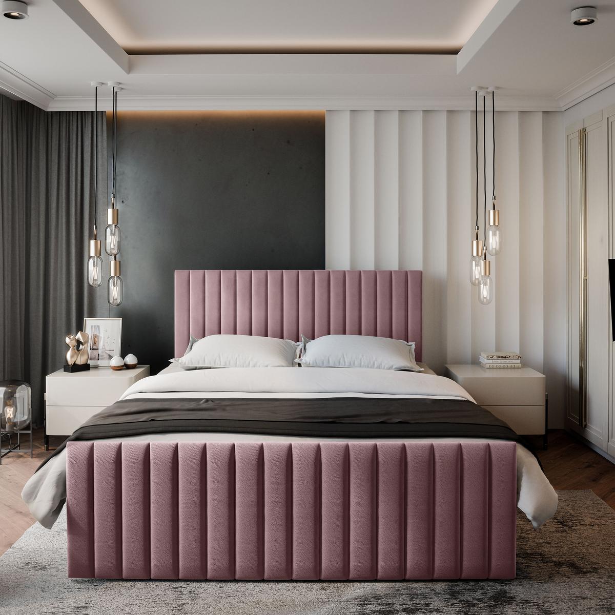 BOXBETT ARION 200x200 cm mit Matratze und Topper, H2+H3 - Rosa - Rosa, Holz (200/200cm) - MASSENO