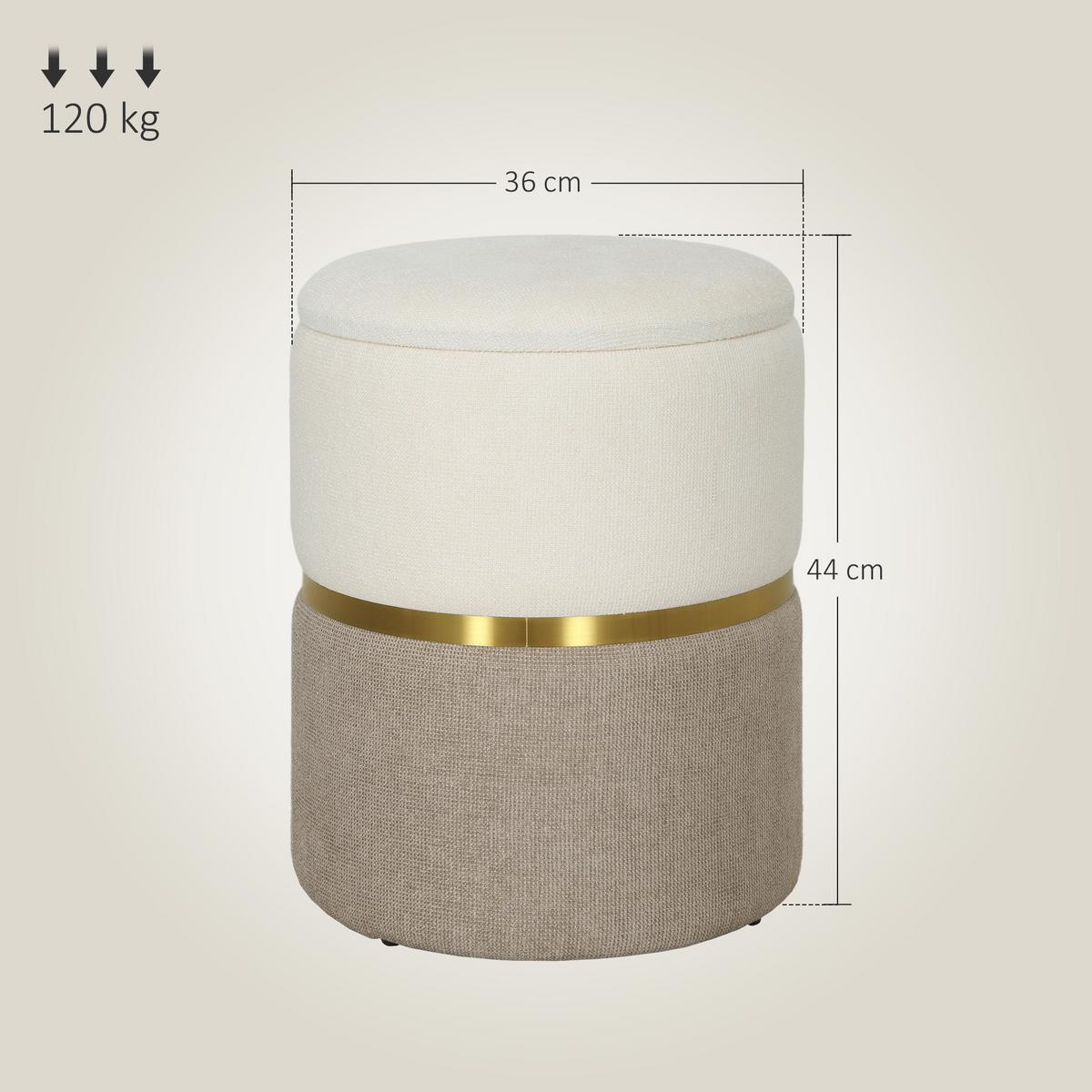 SITZHOCKER mit Stauraum Hocker mit Deckel, Metallring, zweifarbig Design Rund - Creme, Kunststoff (36/44/36cm) - HOMCOM