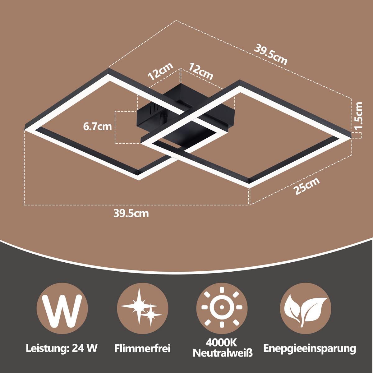 LED DECKENLEUCHTE Delwynne 39.5/39.5/6.7 cm - Schwarz, Kunststoff (39.5/39.5/6.7cm) - ZMH